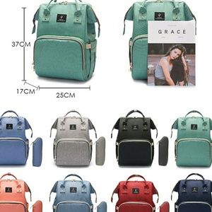 Gray backpack diaper bag